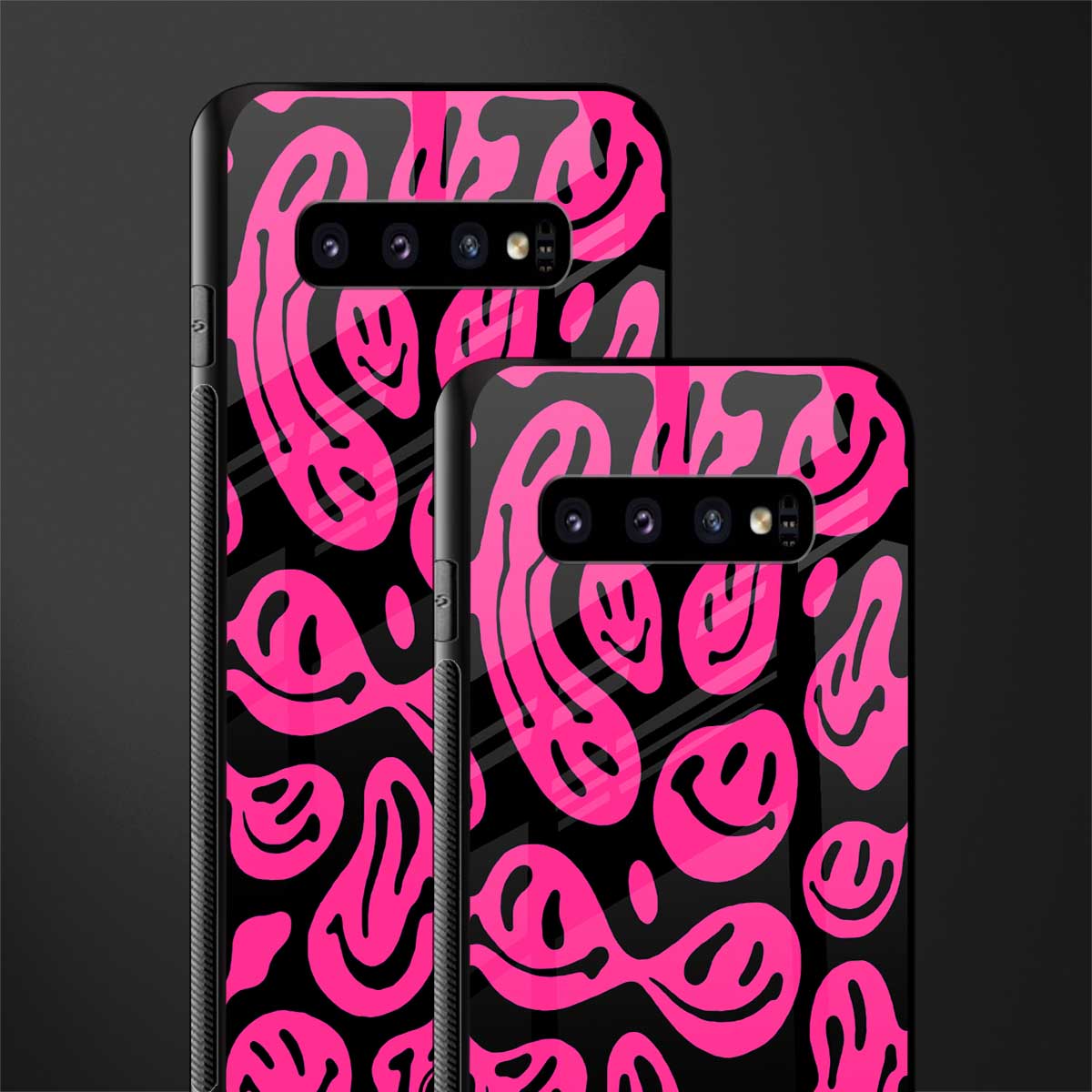 acid smiles black pink glass case for samsung galaxy s10 plus image-2
