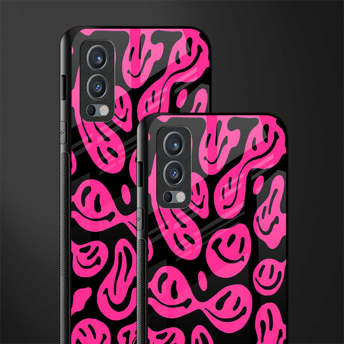 acid smiles black pink glass case for oneplus nord 2 5g image-2