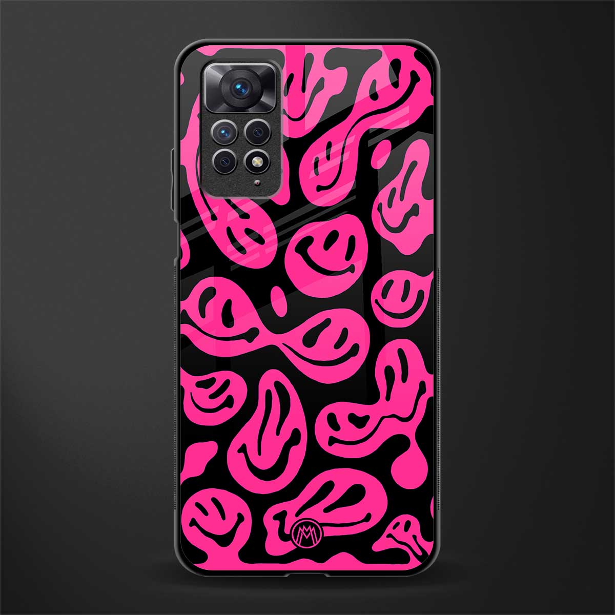 acid smiles black pink glass case for redmi note 11s image