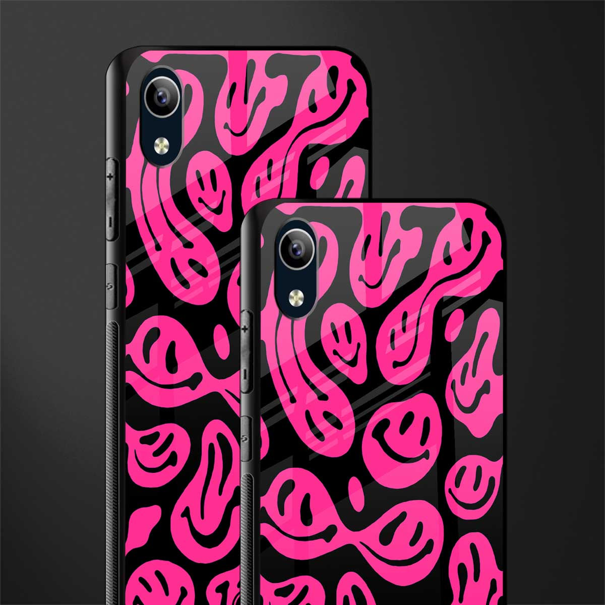 acid smiles black pink glass case for vivo y90 image-2