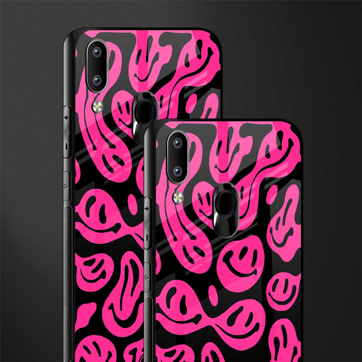 acid smiles black pink glass case for vivo y91 image-2