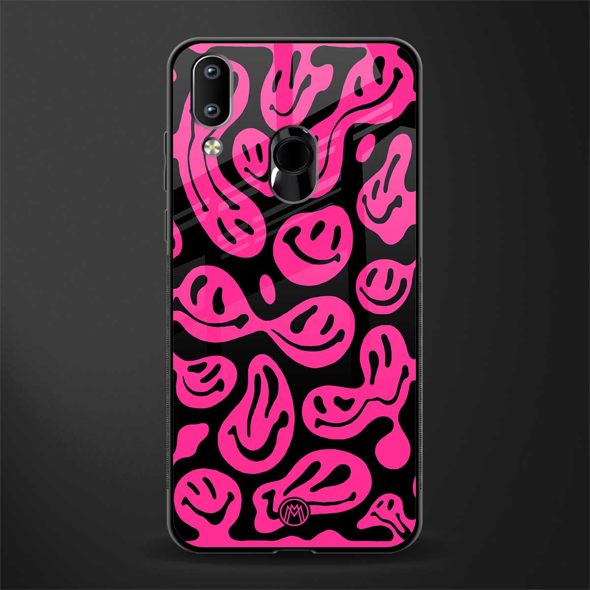 acid smiles black pink glass case for vivo y91 image