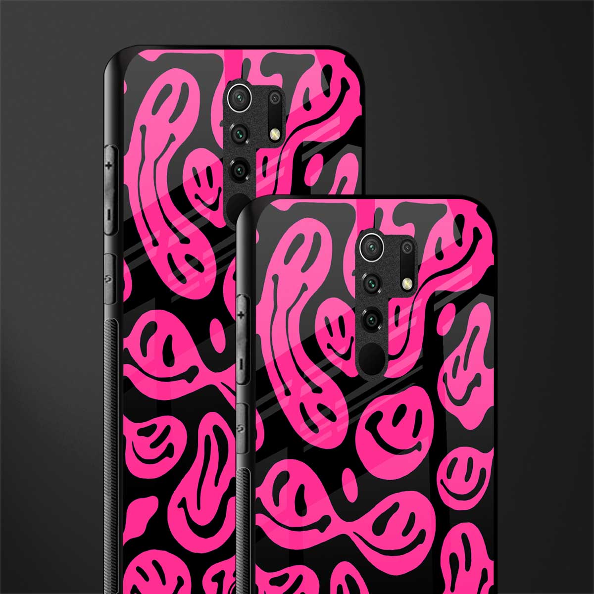 acid smiles black pink glass case for poco m2 reloaded image-2