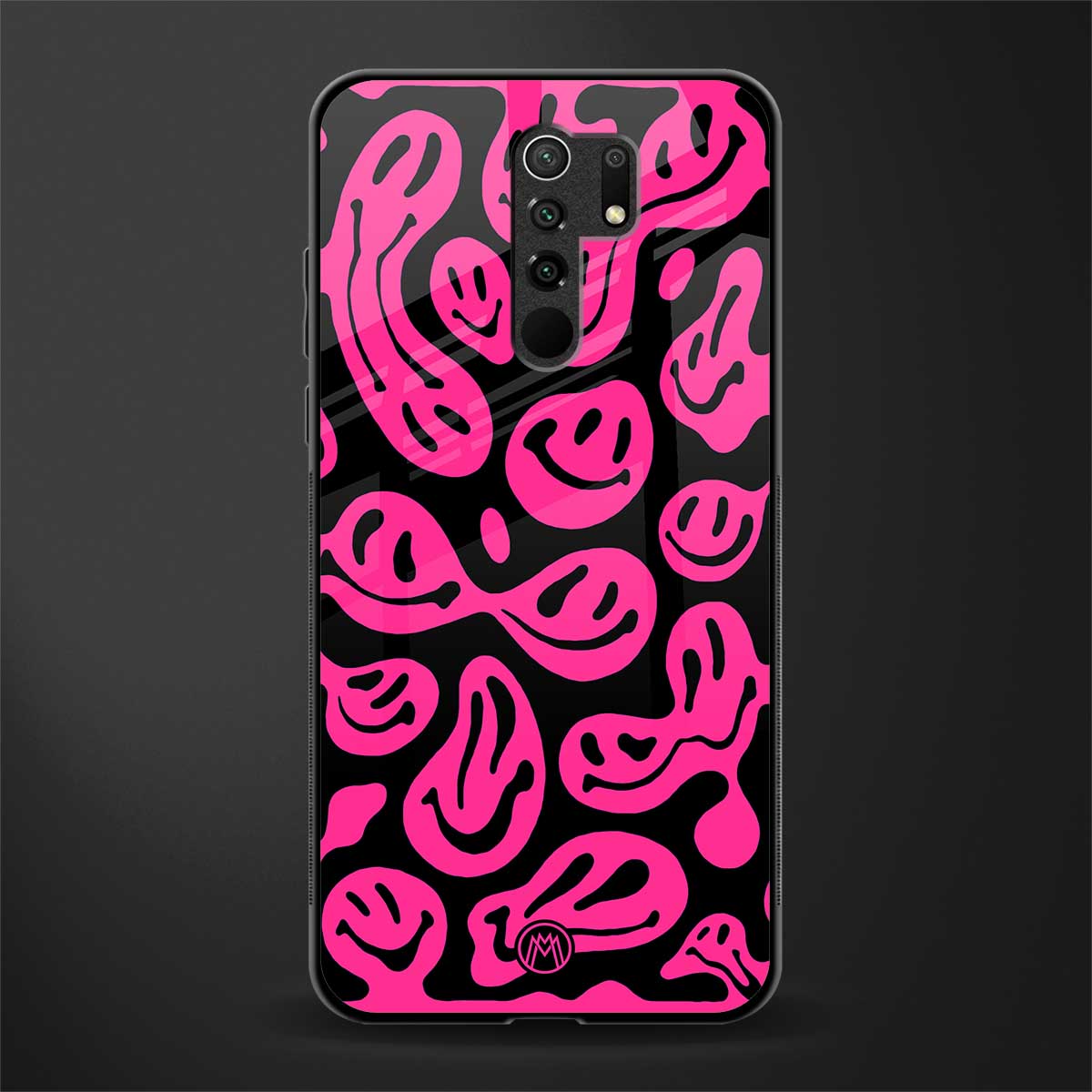 acid smiles black pink glass case for poco m2 reloaded image