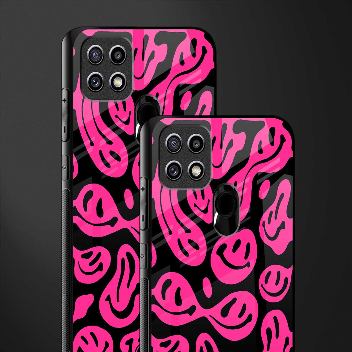 acid smiles black pink glass case for oppo a15 image-2