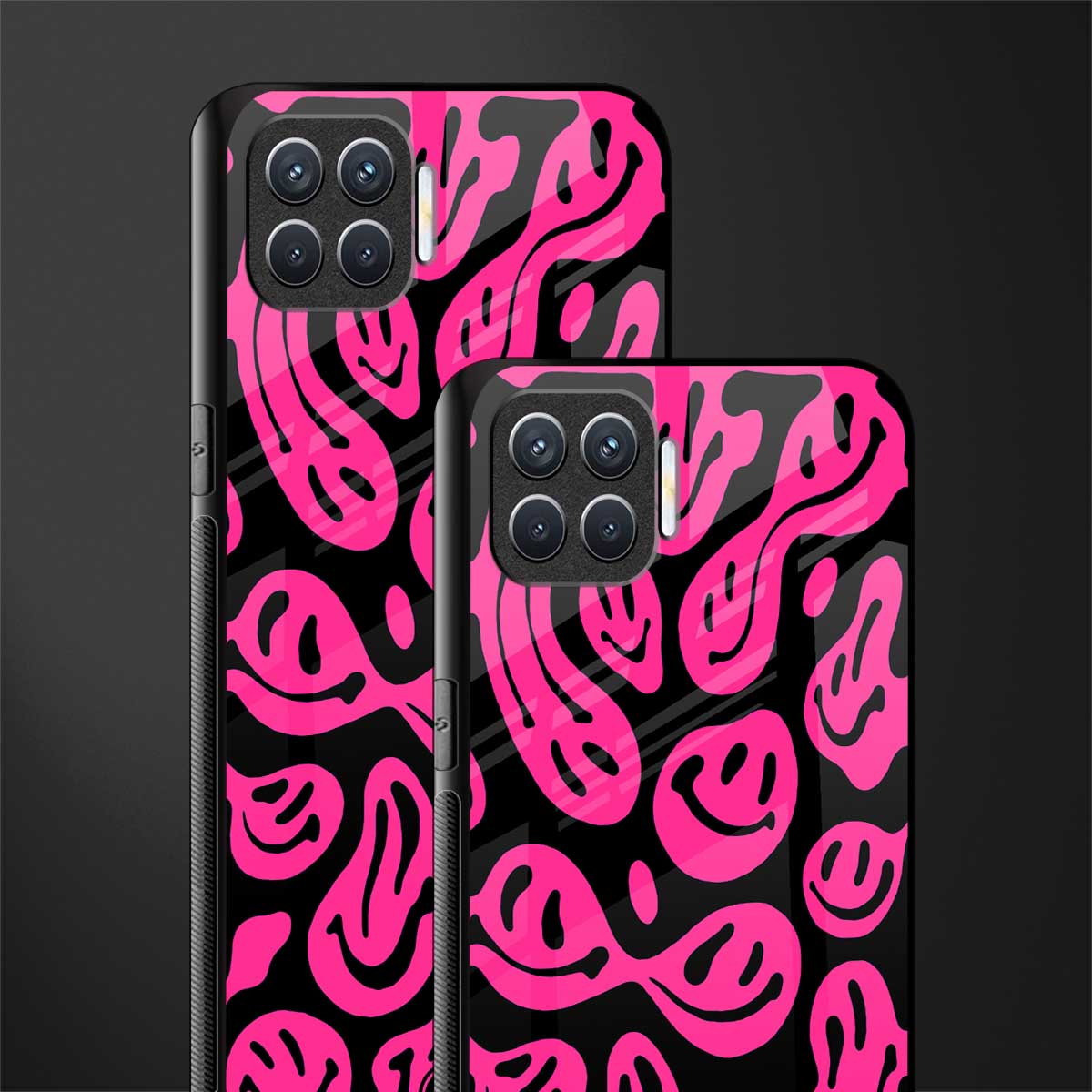 acid smiles black pink glass case for oppo f17 pro image-2
