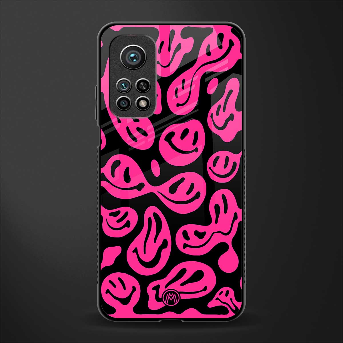 acid smiles black pink glass case for mi 10t 5g image