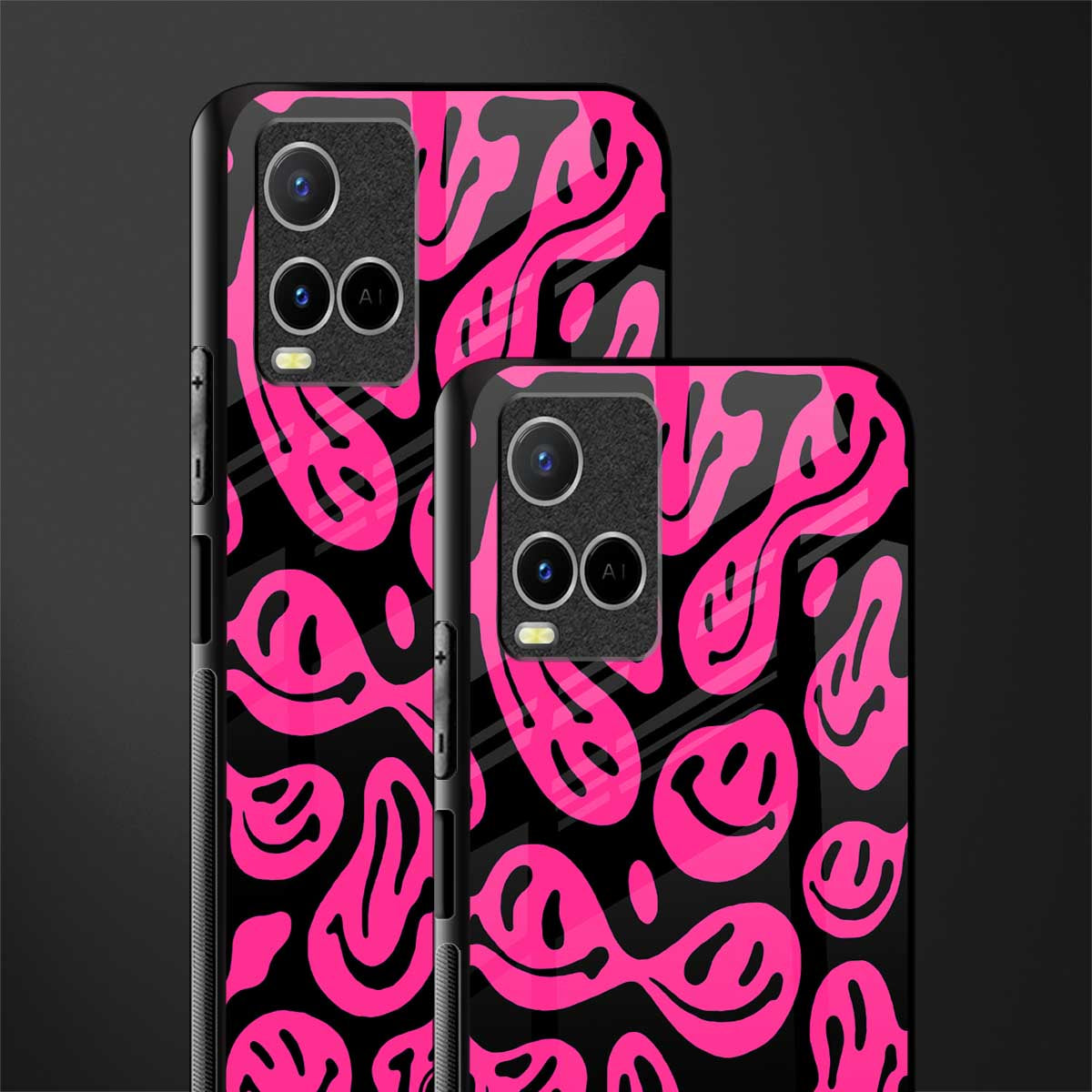 acid smiles black pink glass case for vivo y33s vivo y33t image-2