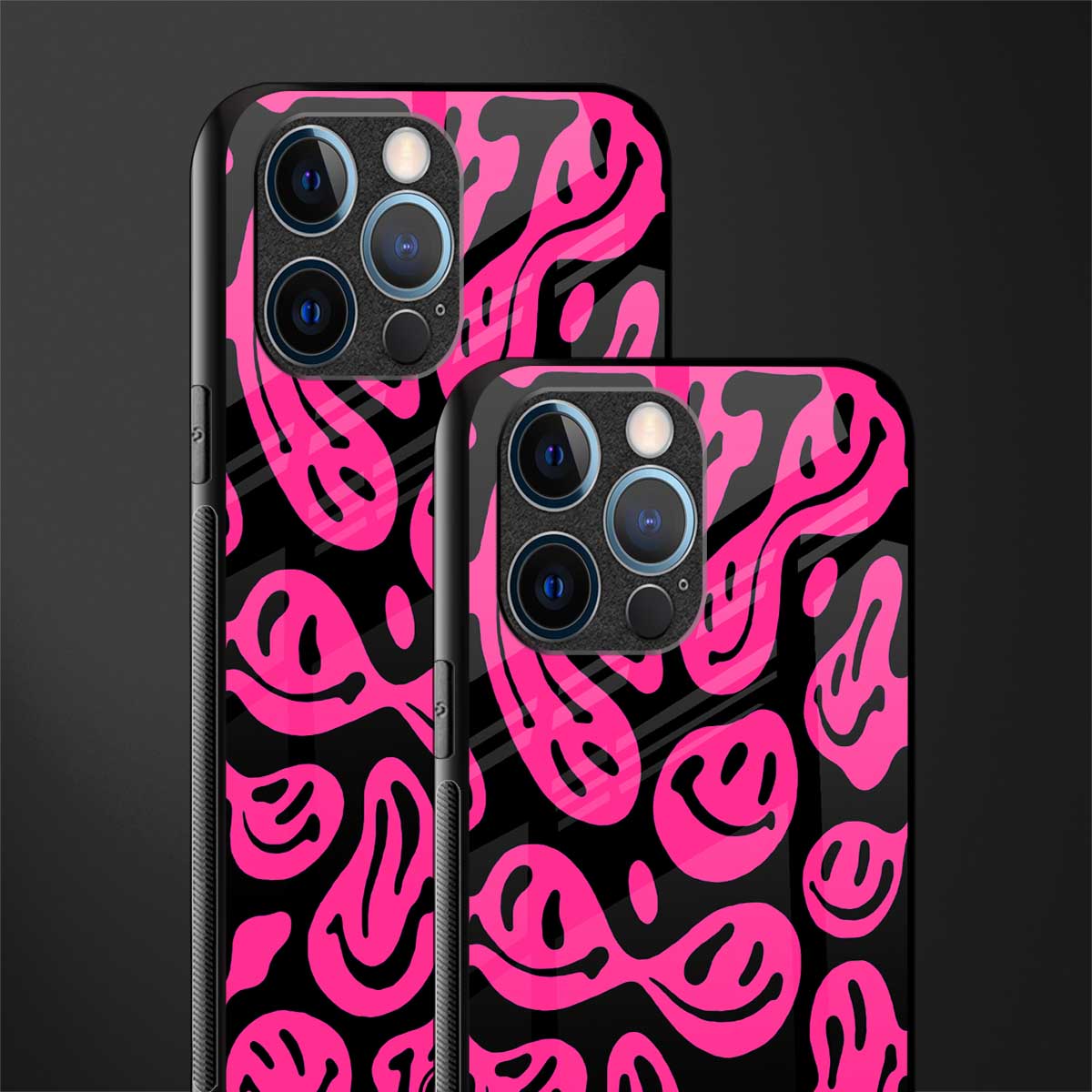 acid smiles black pink glass case for iphone 12 pro image-2