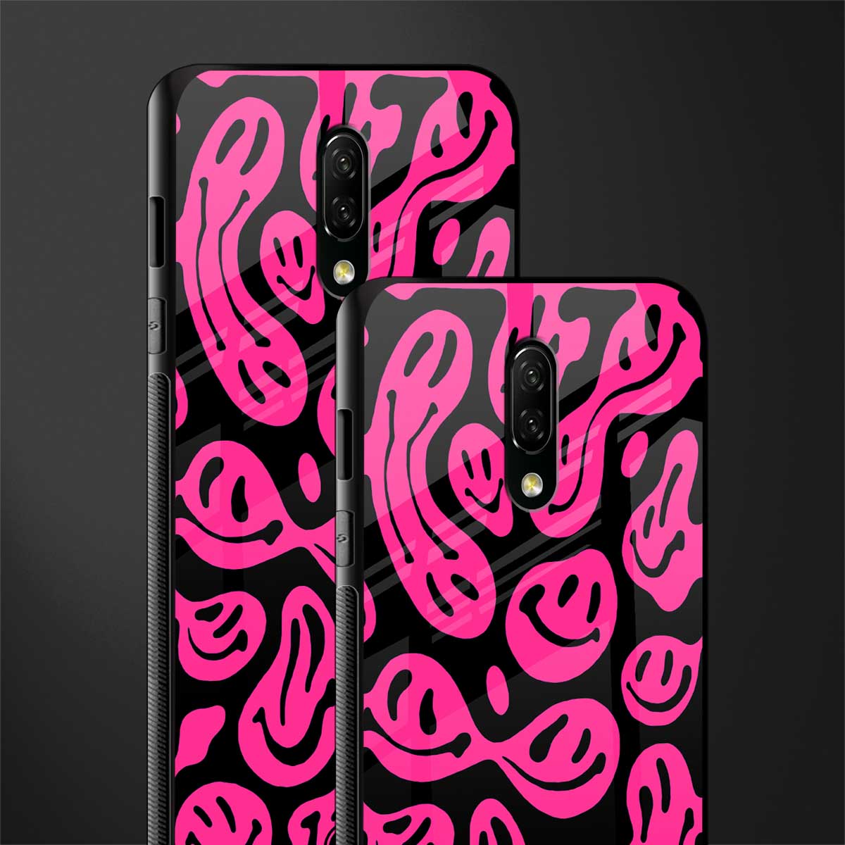 acid smiles black pink glass case for oneplus 7 image-2