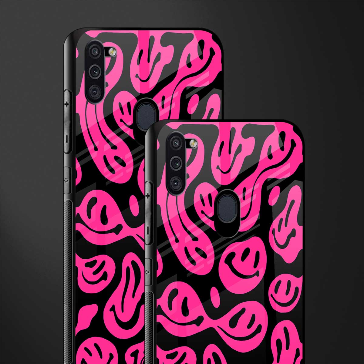 acid smiles black pink glass case for samsung galaxy m11 image-2