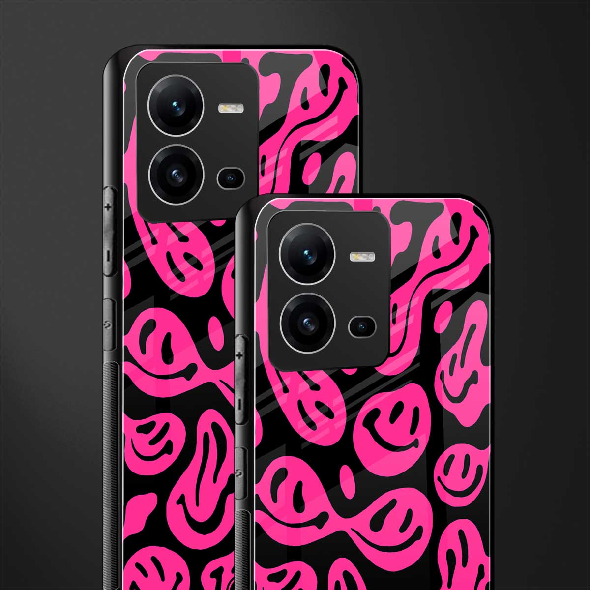 acid smiles black pink back phone cover | glass case for vivo v25-5g