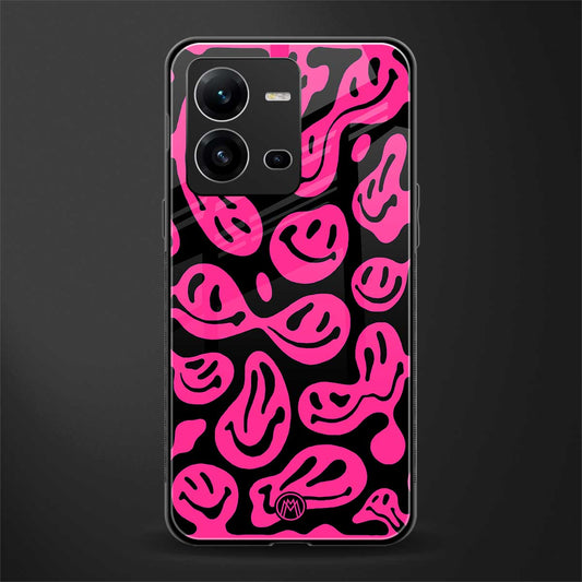 acid smiles black pink back phone cover | glass case for vivo v25-5g