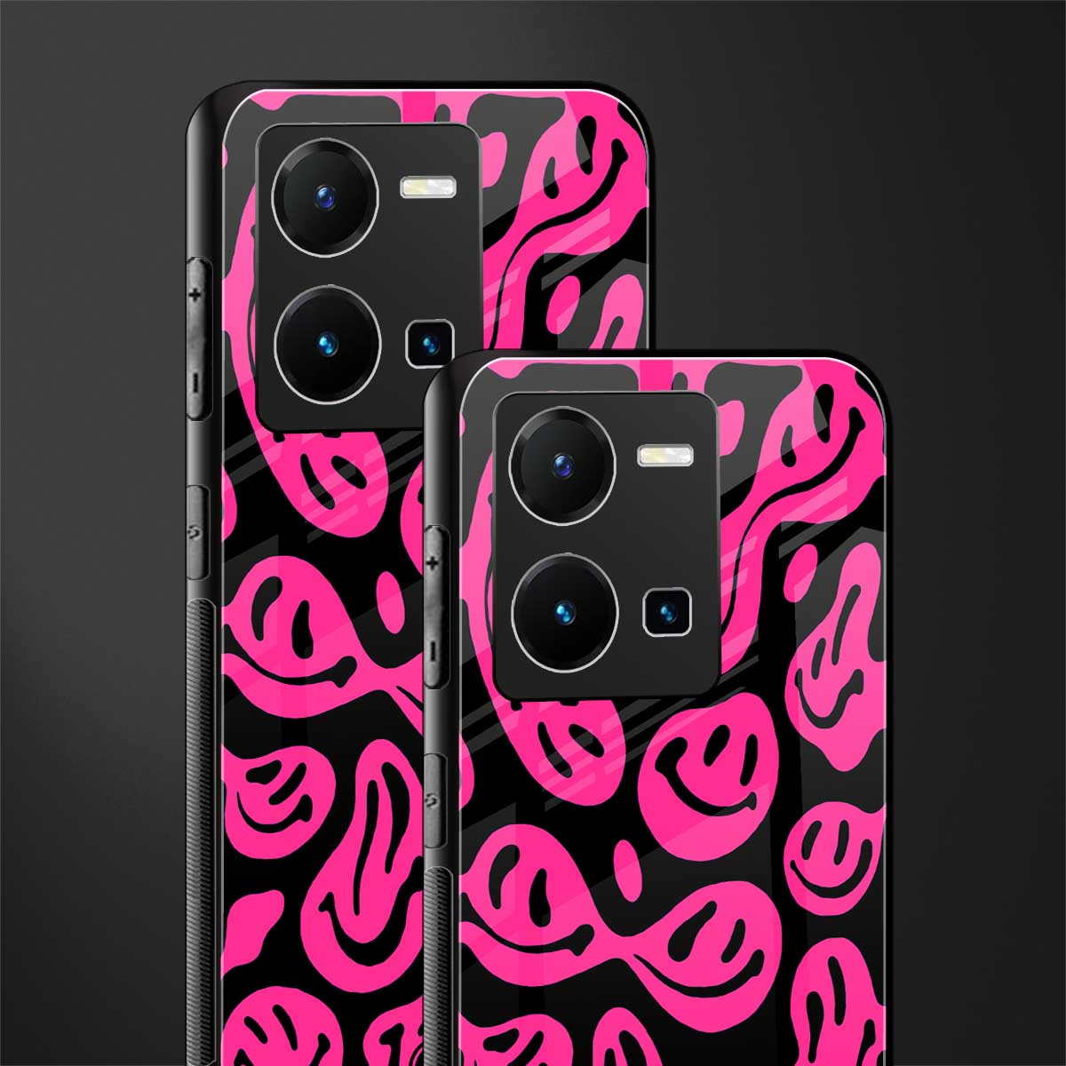 acid smiles black pink back phone cover | glass case for vivo y35 4g