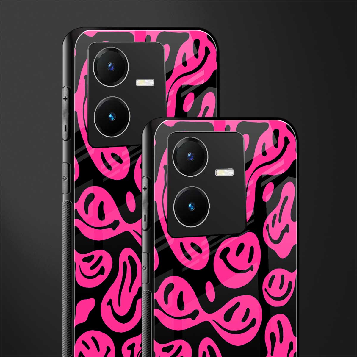 acid smiles black pink back phone cover | glass case for vivo y22