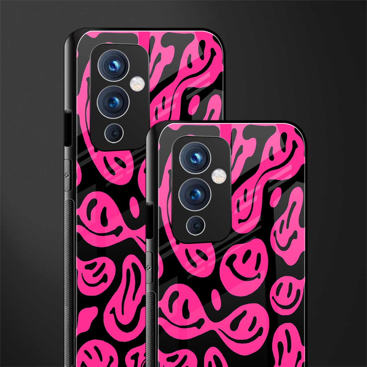 acid smiles black pink back phone cover | glass case for oneplus 9