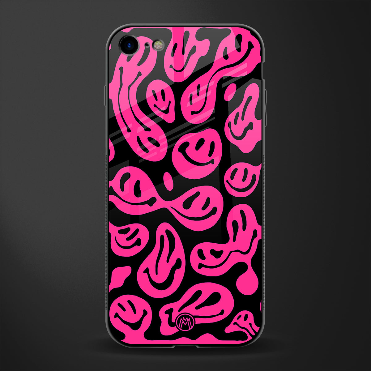 acid smiles black pink glass case for iphone 8 image
