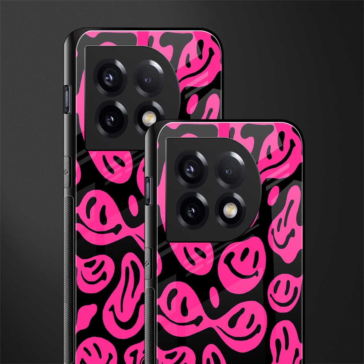 acid smiles black pink back phone cover | glass case for oneplus 11