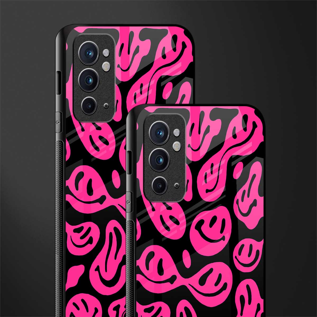 acid smiles black pink glass case for oneplus 9rt image-2