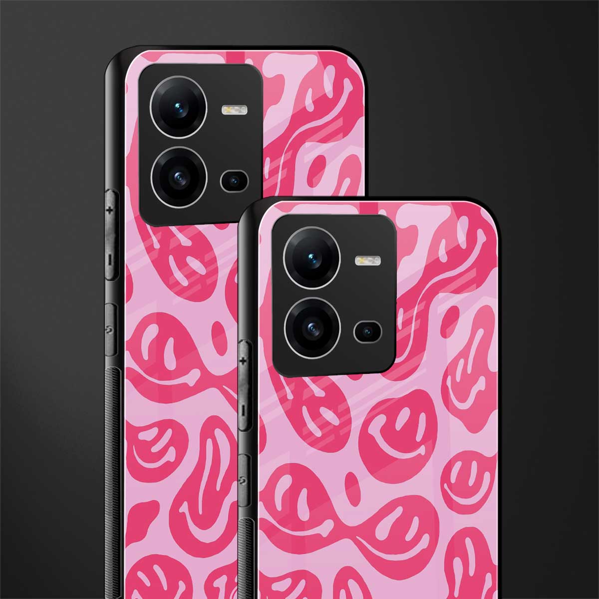 acid smiles bubblegum pink edition back phone cover | glass case for vivo v25-5g