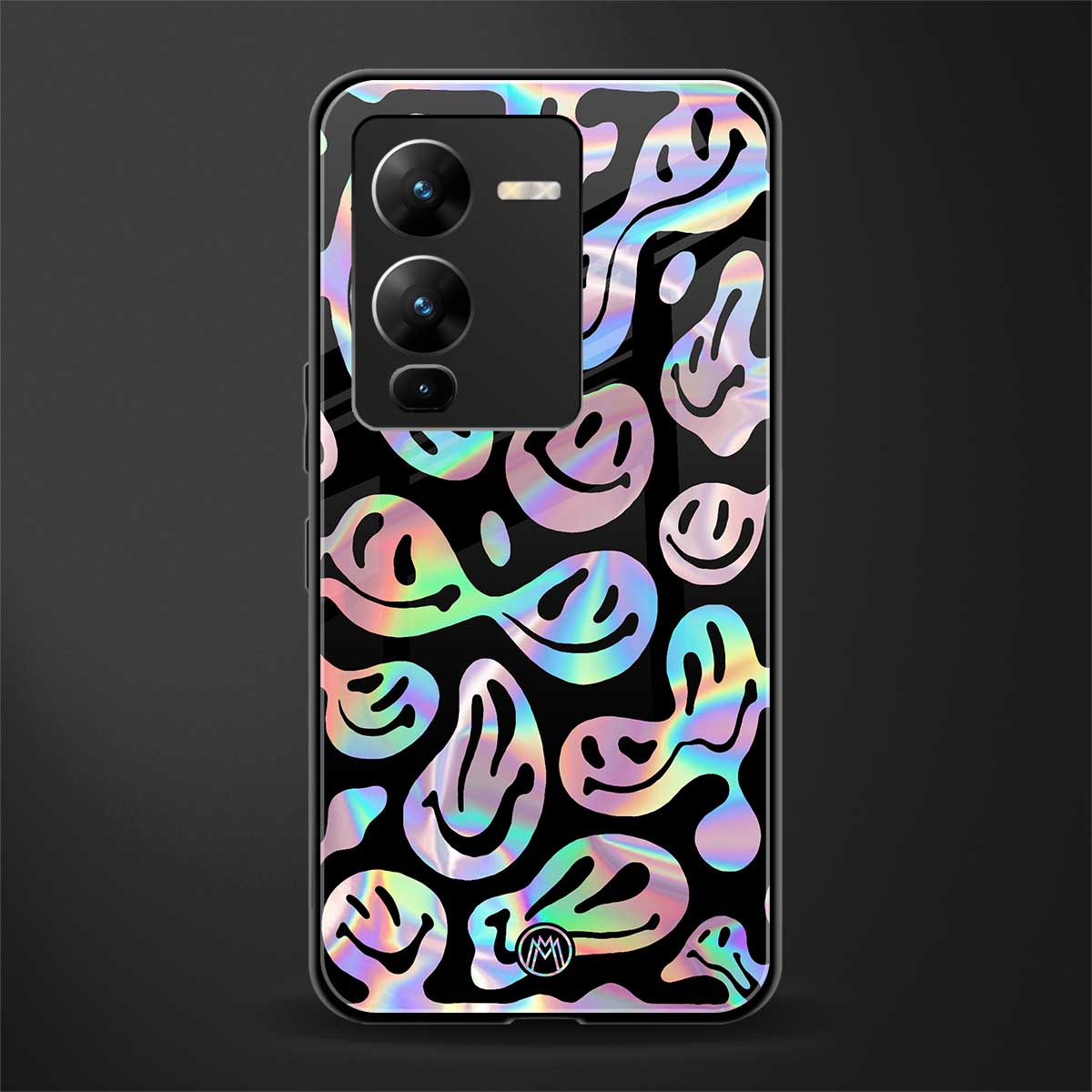 acid smiles chromatic edition back phone cover | glass case for vivo v25 pro 5g