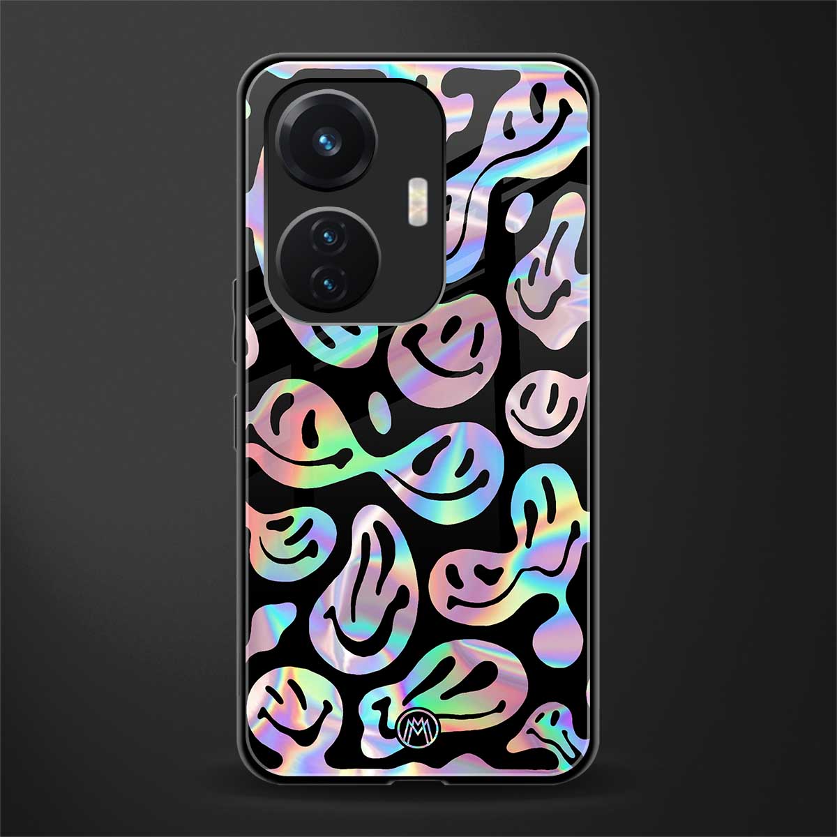 acid smiles chromatic edition back phone cover | glass case for vivo t1 44w 4g