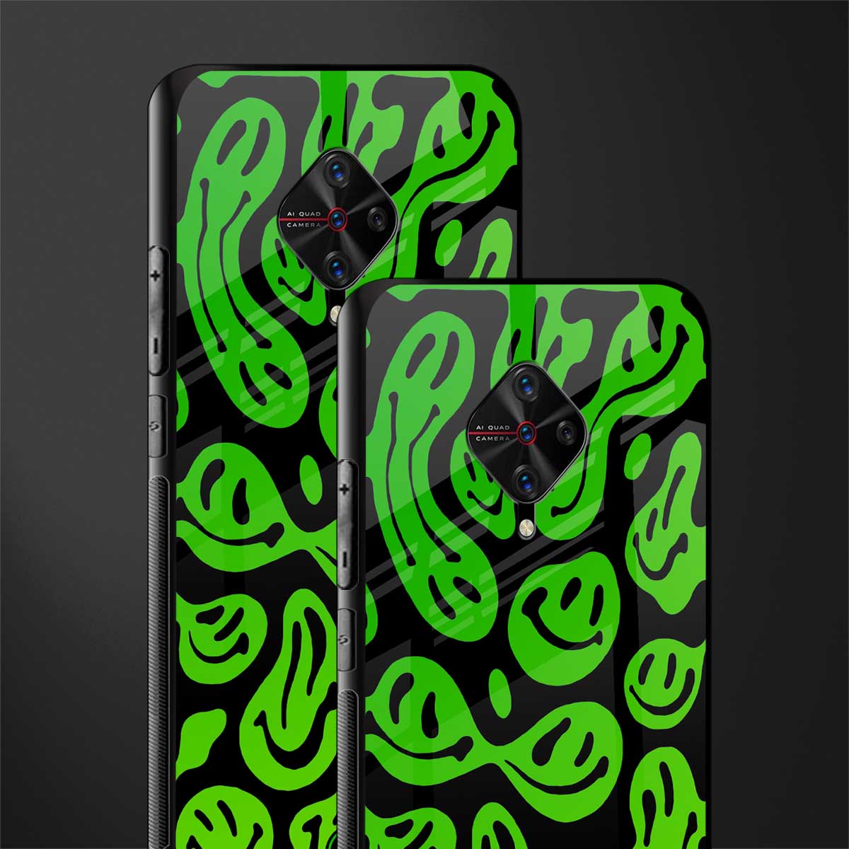 acid smiles neon green glass case for vivo s1 pro image-2