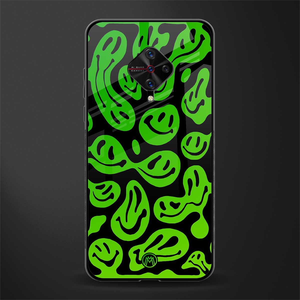 acid smiles neon green glass case for vivo s1 pro image