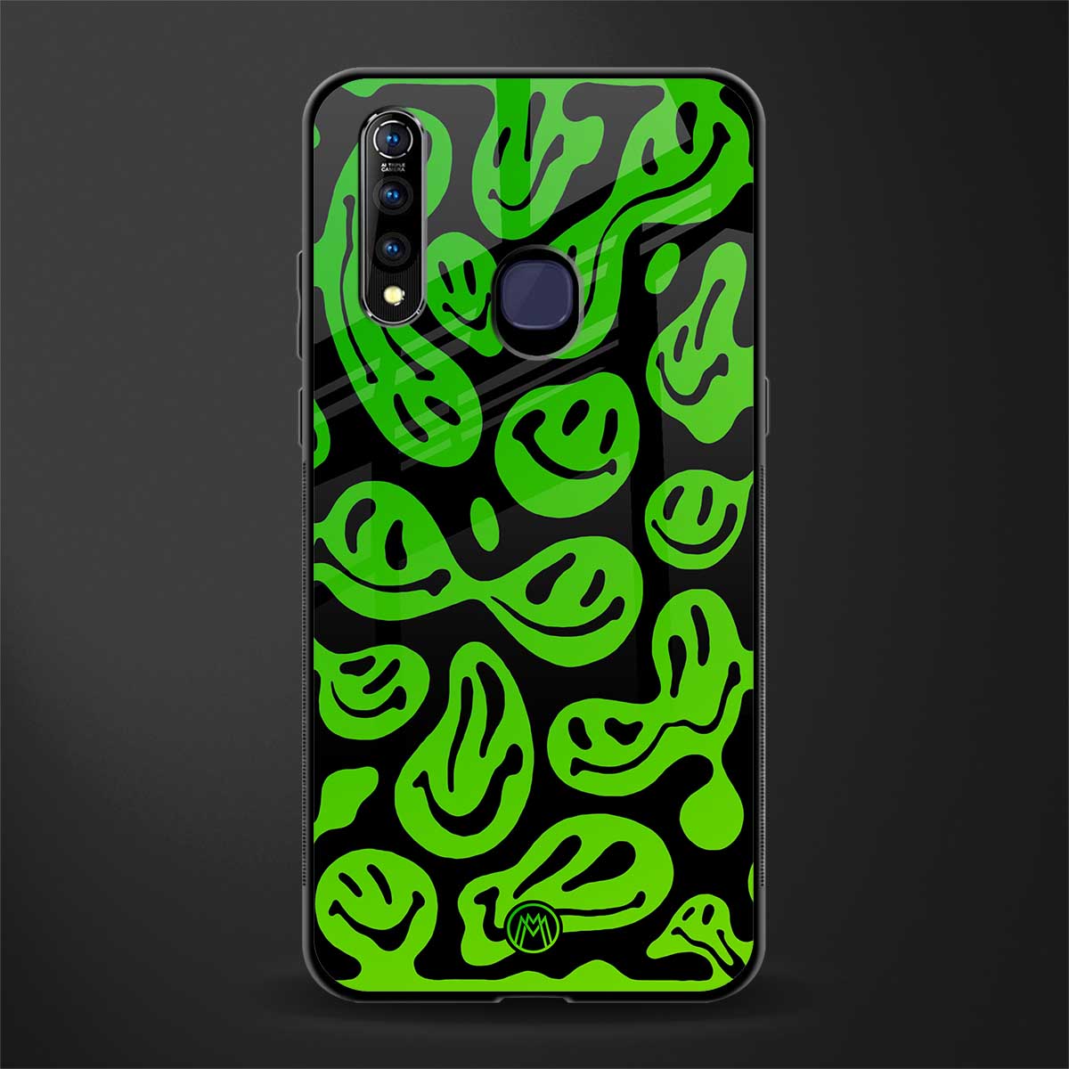 acid smiles neon green glass case for vivo z1 pro image