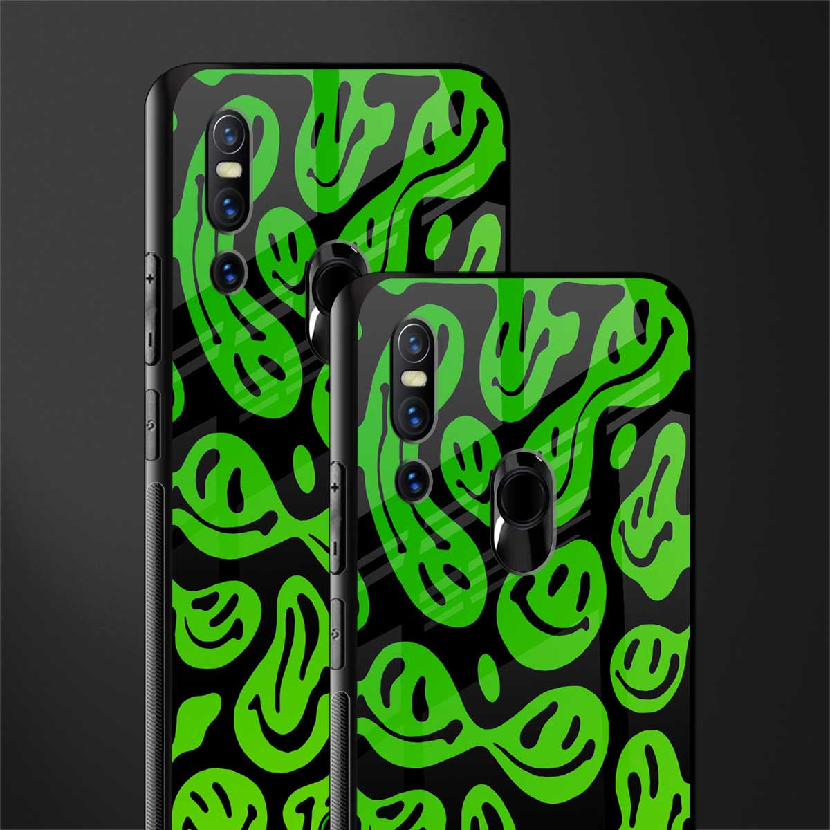 acid smiles neon green glass case for vivo v15 image-2