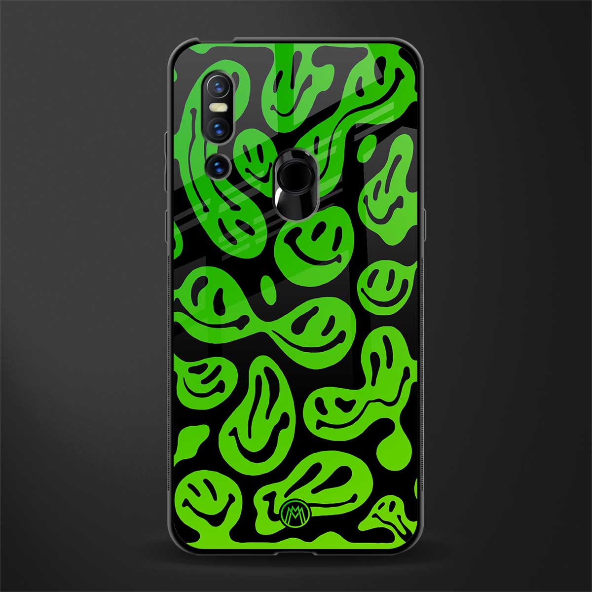 acid smiles neon green glass case for vivo v15 image