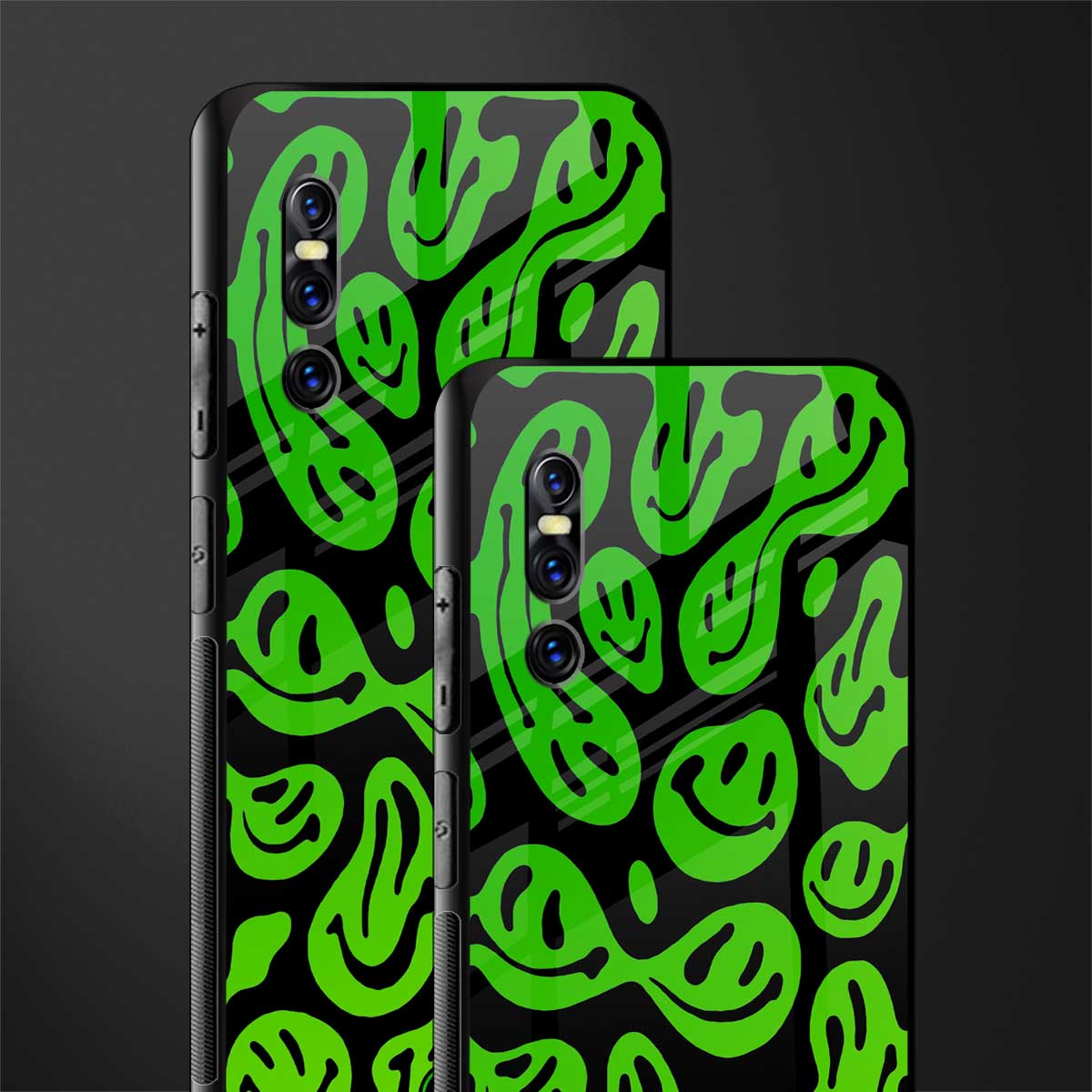 acid smiles neon green glass case for vivo v15 pro image-2