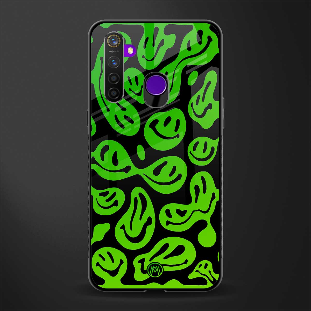 acid smiles neon green glass case for realme 5s image