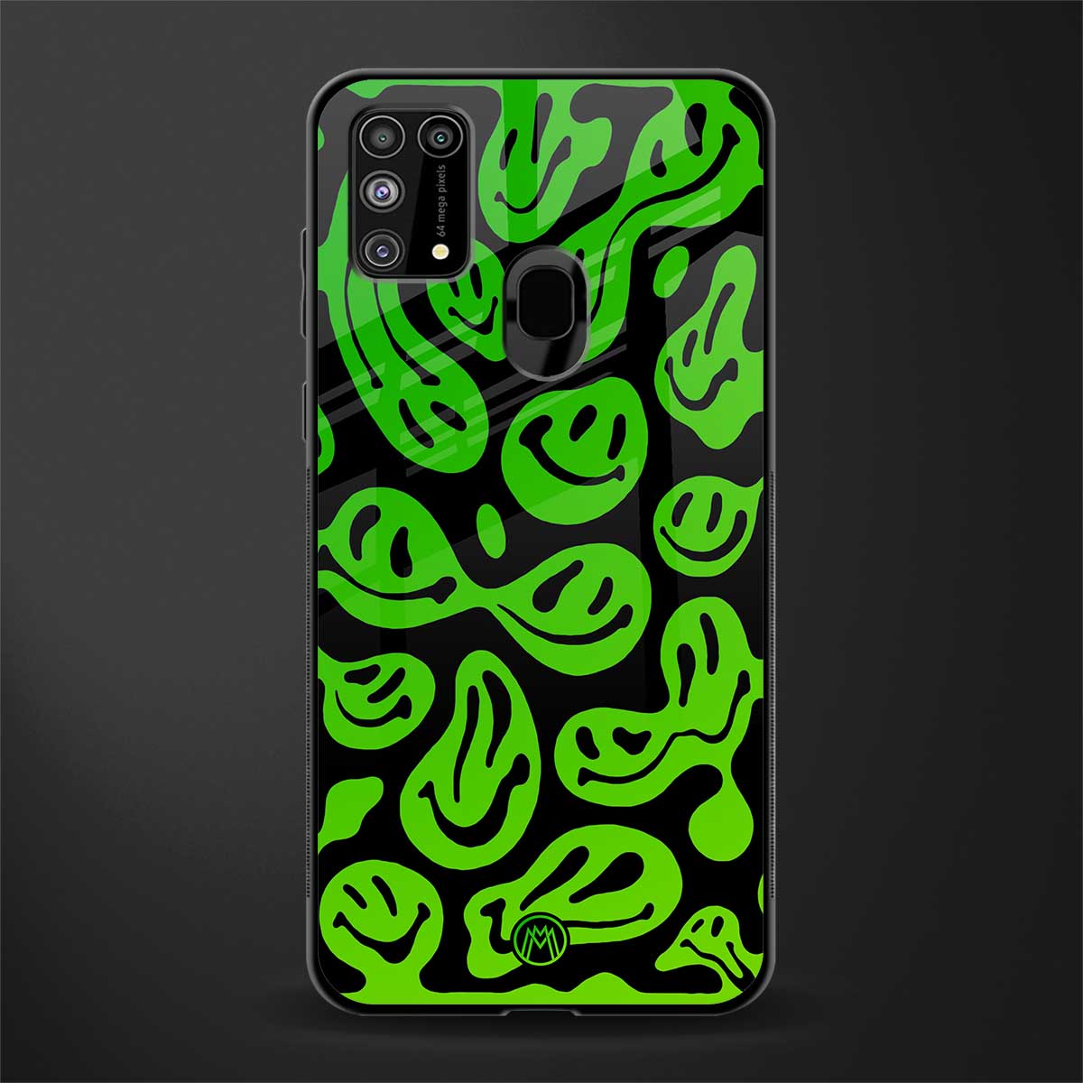 acid smiles neon green glass case for samsung galaxy m31 prime edition image