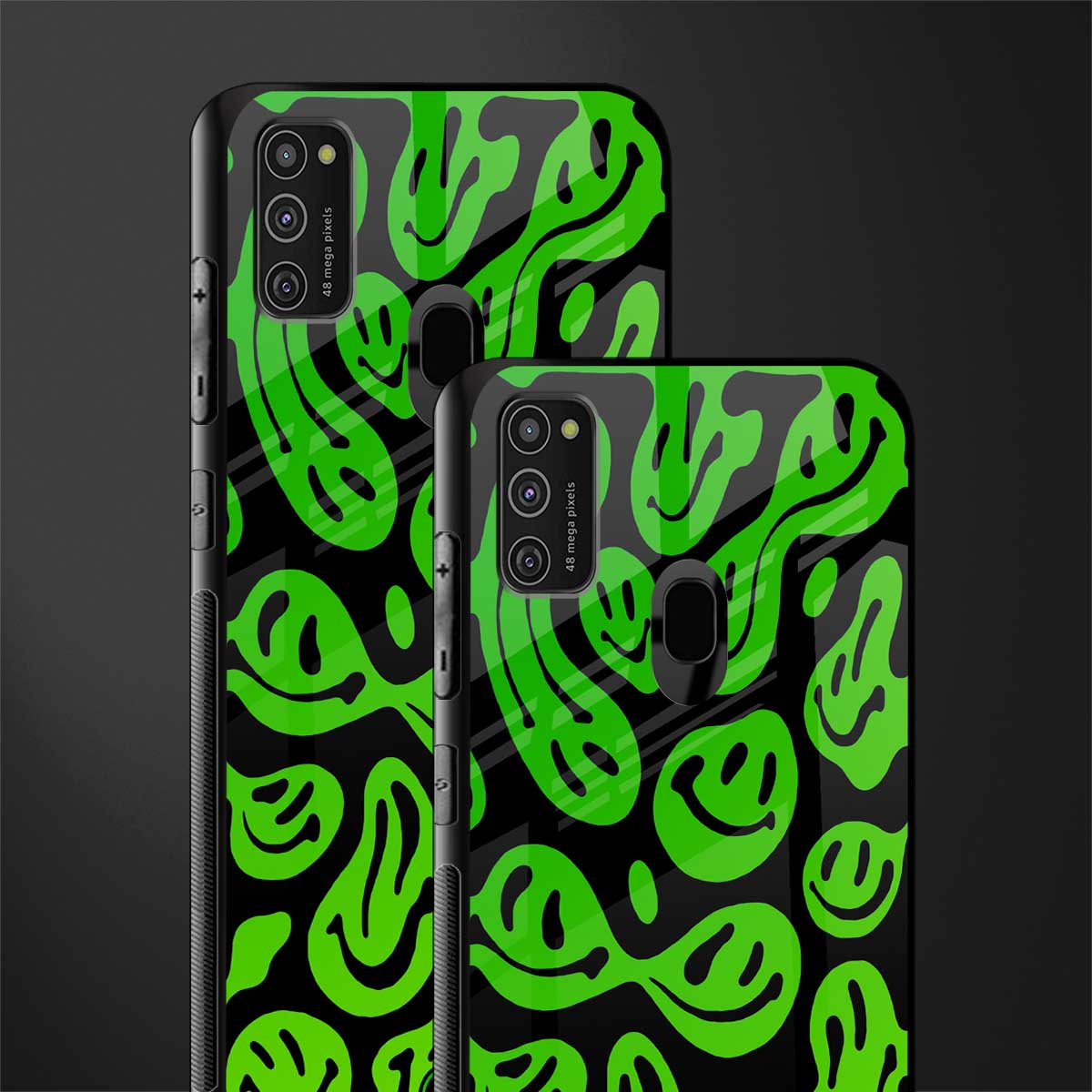 acid smiles neon green glass case for samsung galaxy m21 image-2