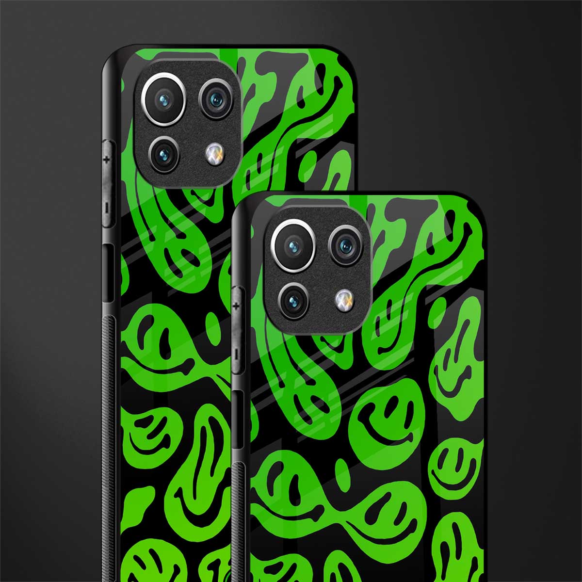 acid smiles neon green glass case for mi 11 lite image-2