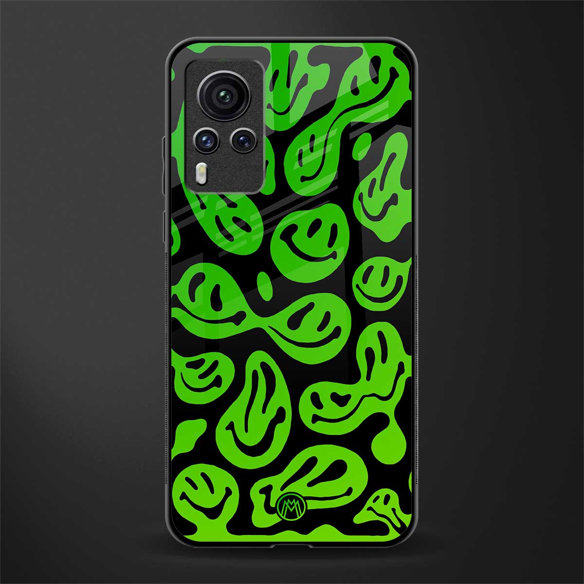 acid smiles neon green glass case for vivo x60 pro image