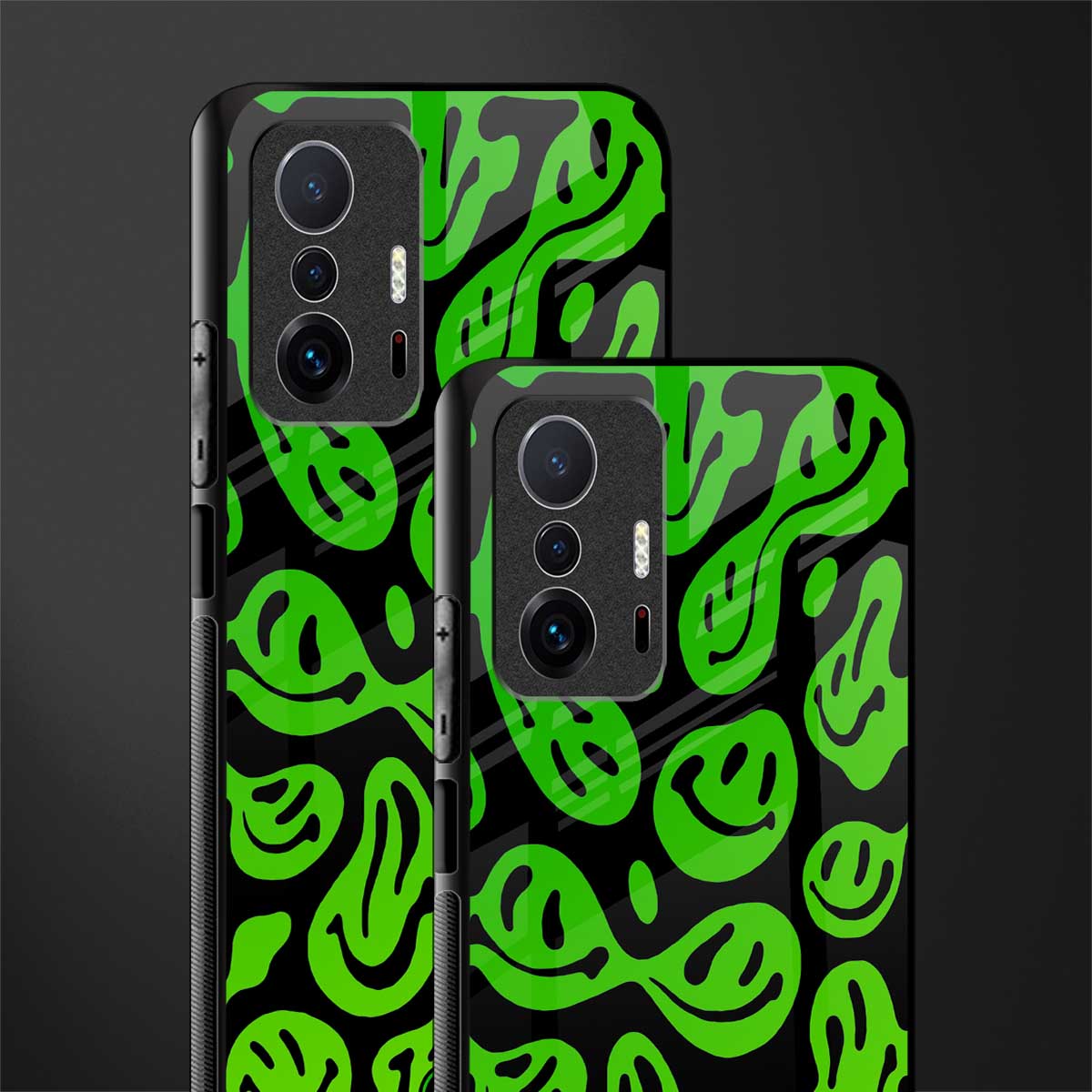 acid smiles neon green glass case for mi 11t pro 5g image-2