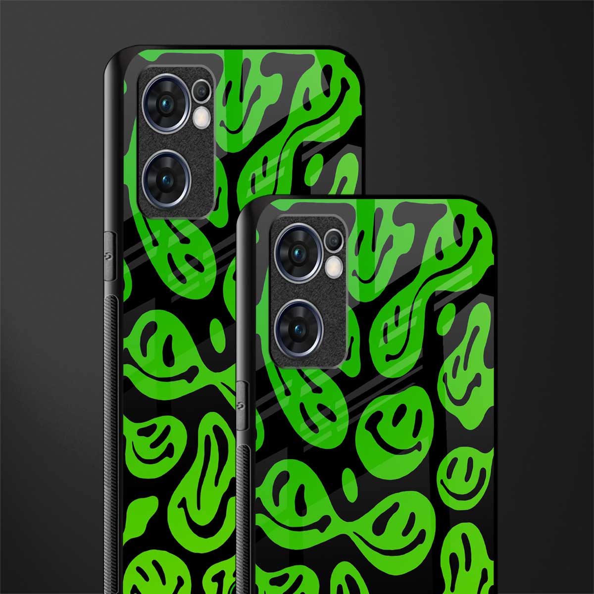 acid smiles neon green glass case for oppo reno7 5g image-2