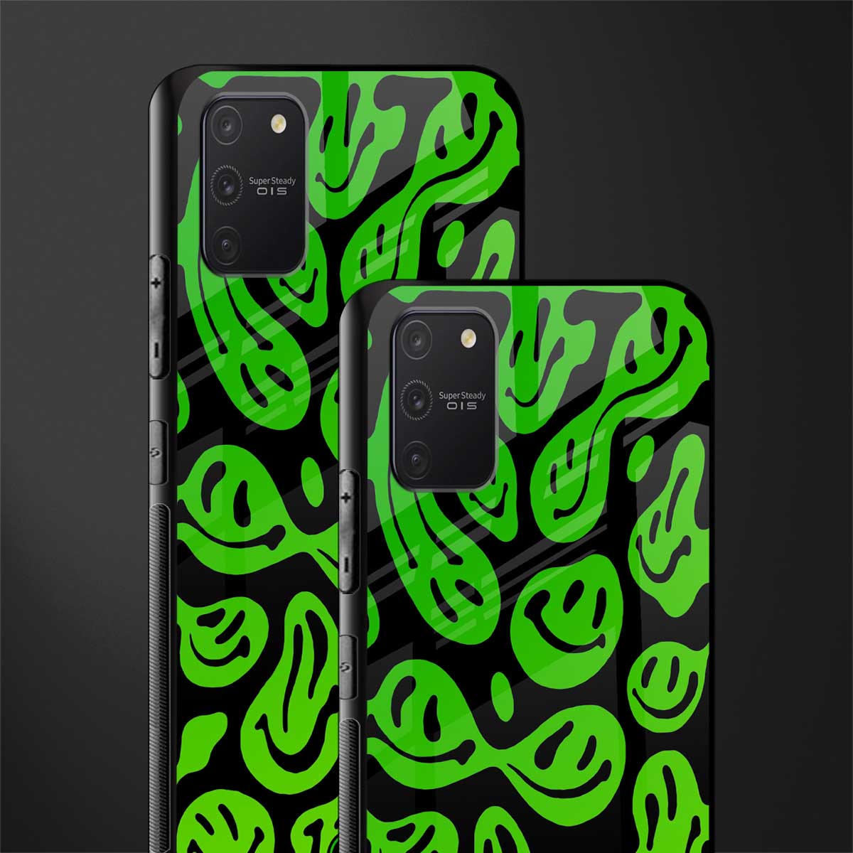acid smiles neon green glass case for samsung galaxy a91 image-2