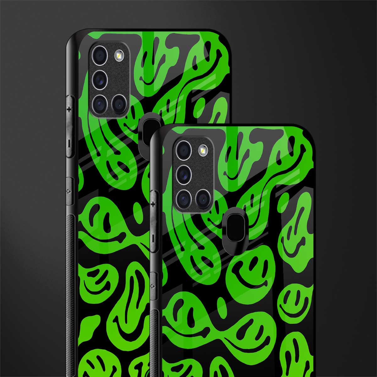 acid smiles neon green glass case for samsung galaxy a21s image-2