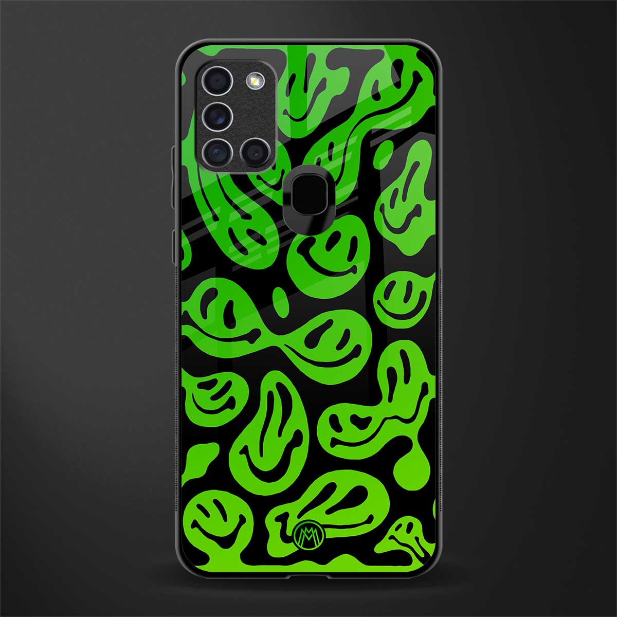 acid smiles neon green glass case for samsung galaxy a21s image