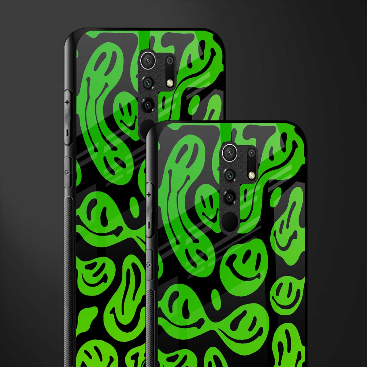 acid smiles neon green glass case for poco m2 reloaded image-2