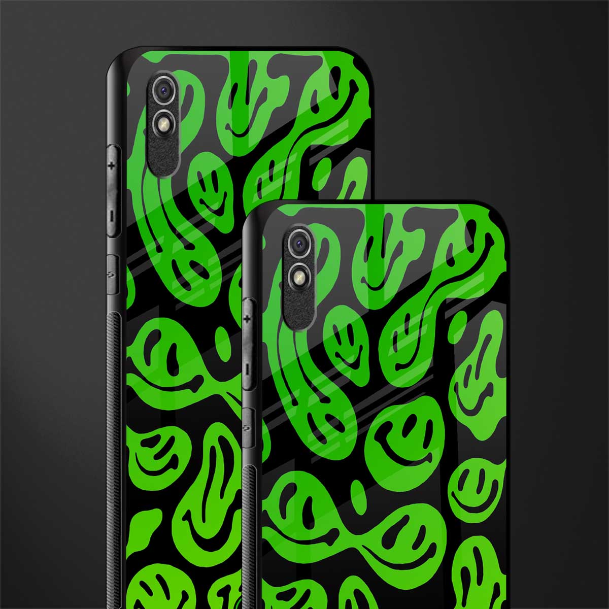 acid smiles neon green glass case for redmi 9a image-2