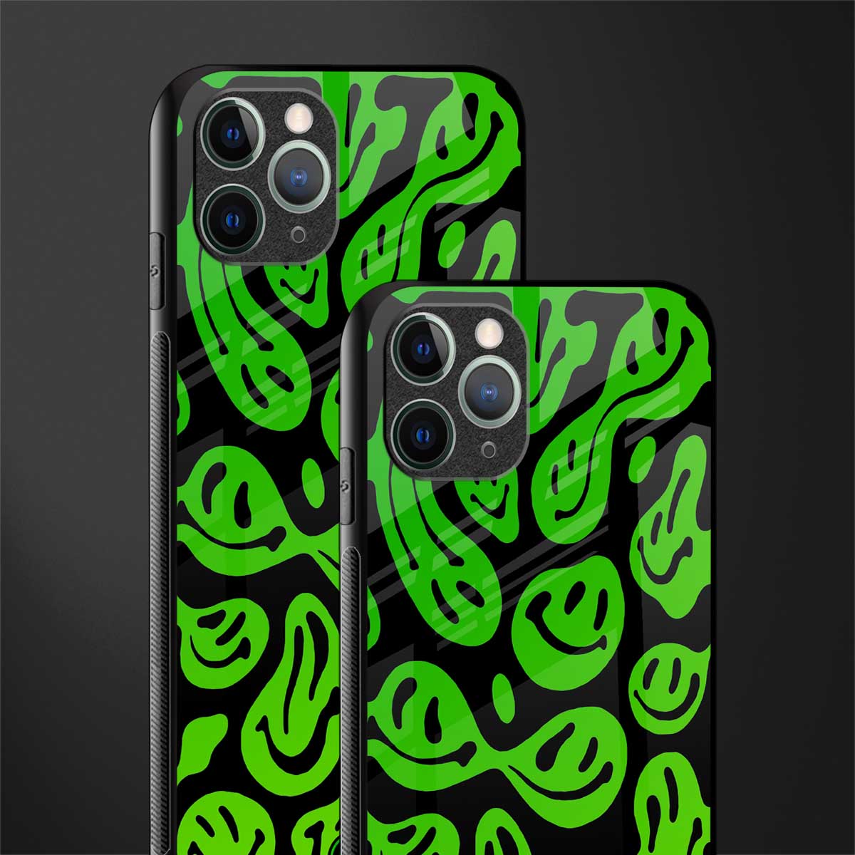 acid smiles neon green glass case for iphone 11 pro image-2