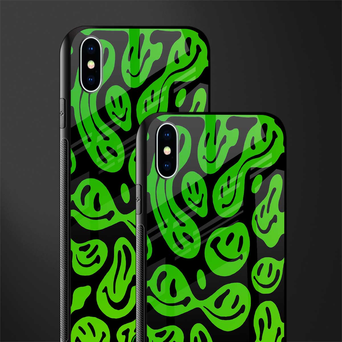 acid smiles neon green glass case for iphone xs max image-2