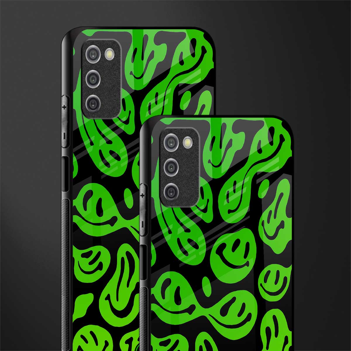 acid smiles neon green glass case for samsung galaxy a03s image-2