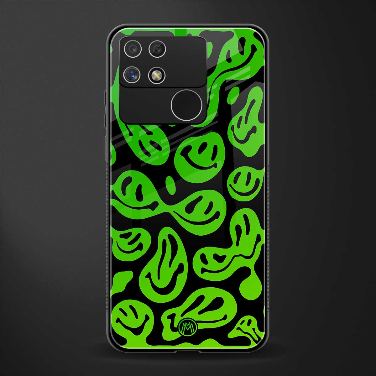 acid smiles neon green back phone cover | glass case for realme narzo 50a