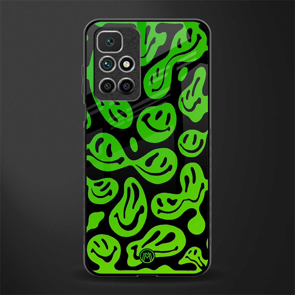 acid smiles neon green glass case for redmi 10 prime image