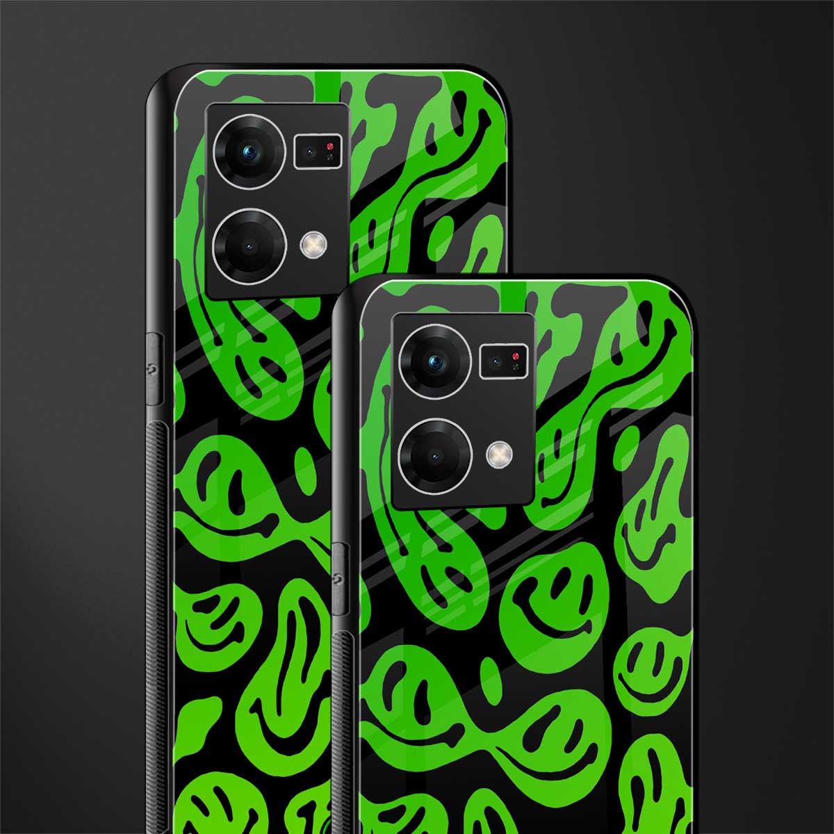 acid smiles neon green back phone cover | glass case for oppo f21 pro 4g